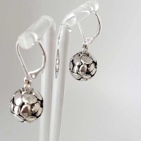 Silver Tone Ball Drop Earrings 11mm Diameter - Picture 4 of 4